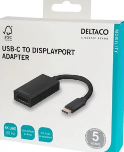 USB-C till DisplayPort-adapter Deltaco, 4K 60Hz, svart