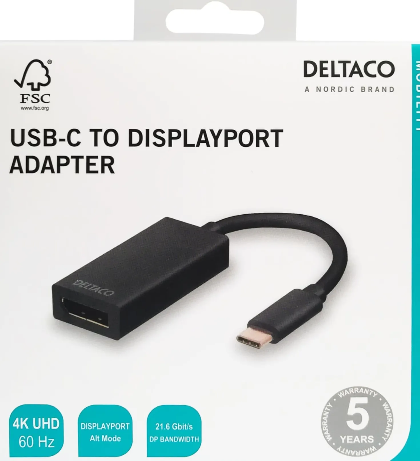 USB-C till DisplayPort-adapter Deltaco, 4K 60Hz, svart