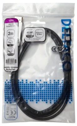 USB-C till DisplayPort-kabel Deltaco, 2m, 4K 60Hz, svart