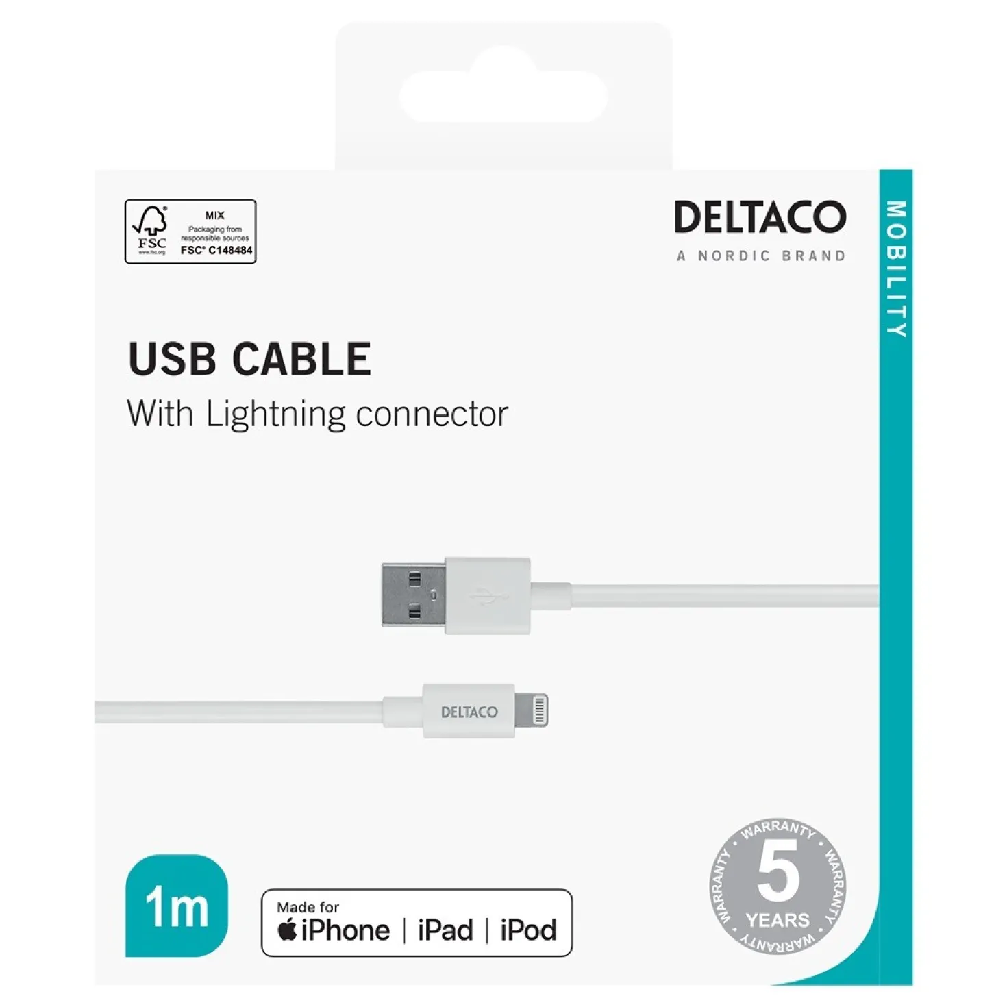 USB-C till DisplayPort-kabel Deltaco 4K UHD, 1m, svart