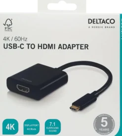 USB-C till HDMI-adapter Deltaco, 4K Ultra HD, svart