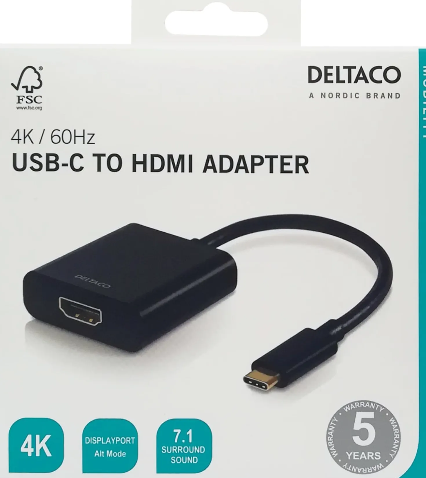 USB-C till HDMI-adapter Deltaco, 4K Ultra HD, svart