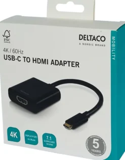 USB-C till HDMI-adapter Deltaco, 4K Ultra HD, svart