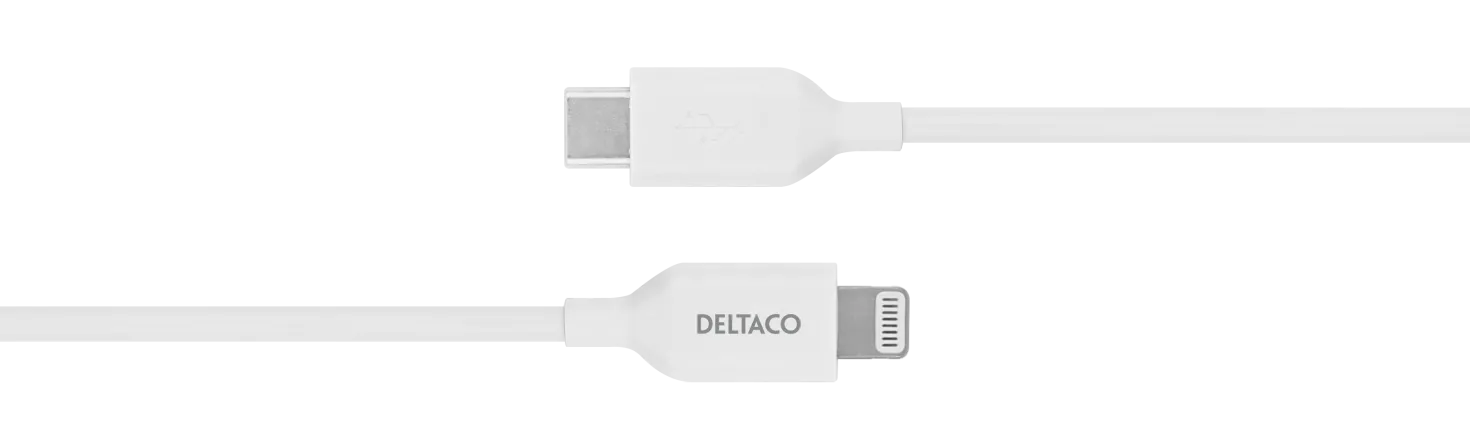 USB-C till Lightning-kabel Deltaco, MFi-certifierad, vit, 2 m