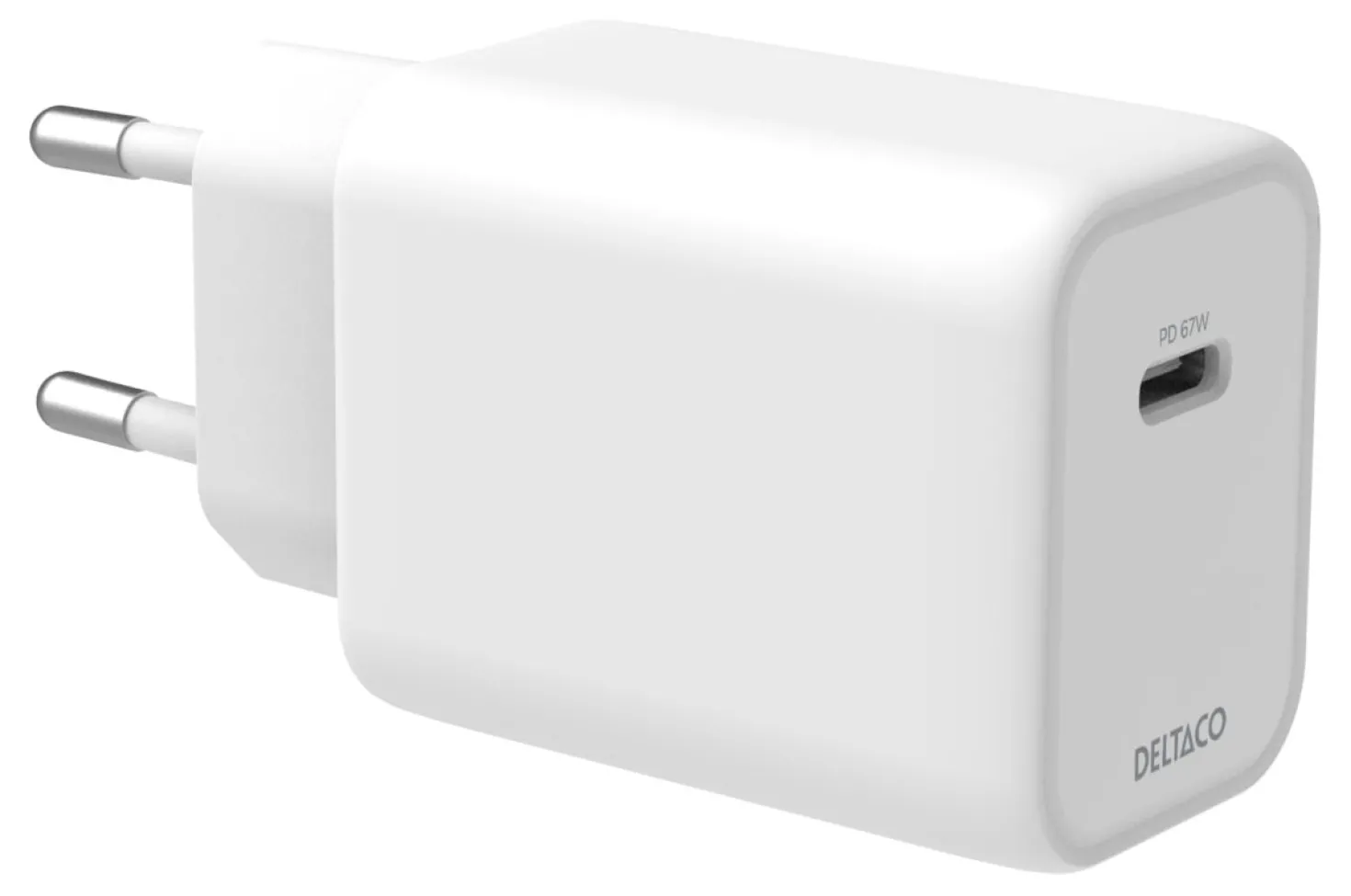 USB-C Väggladdare Deltaco GaN 67W PPS, vit