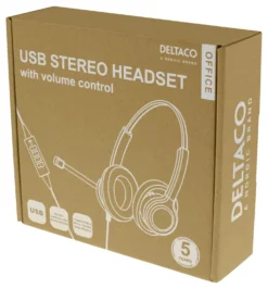 USB-headset Deltaco Office Stereo, brusreducerande mikrofon, Teams-kompatibel