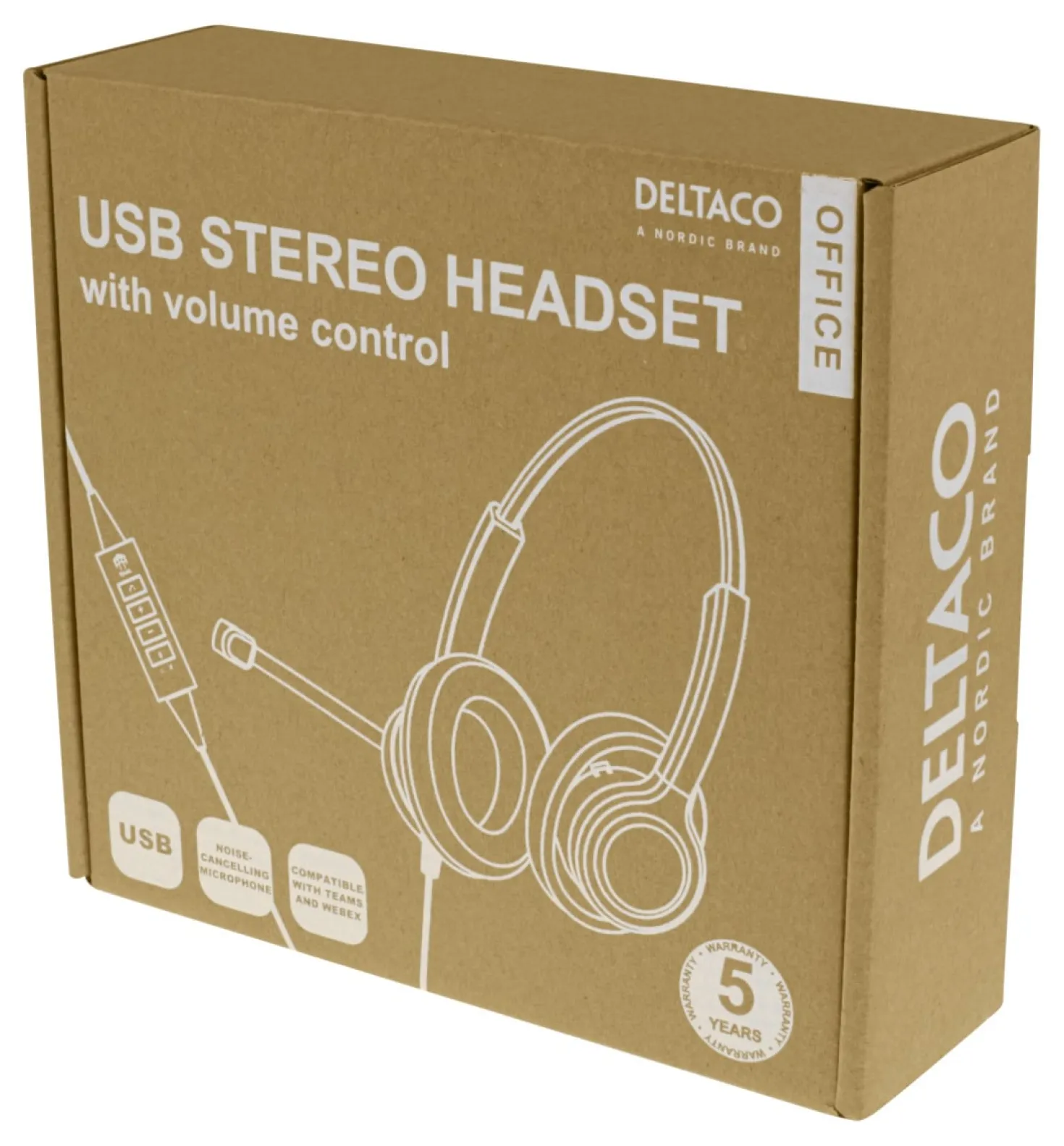 USB-headset Deltaco Office Stereo, brusreducerande mikrofon, Teams-kompatibel