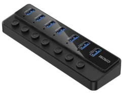 USB-hubb Deltaco 7 portar USB 3.0, AC-adapter ingår, svart