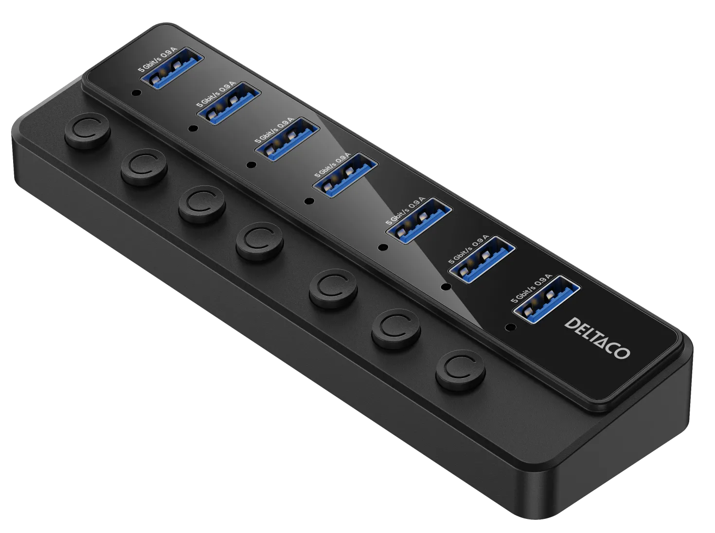 USB-hubb Deltaco 7 portar USB 3.0, AC-adapter ingår, svart