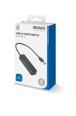 USB-hubb Deltaco 4-port USB-A, 5 Gbit/s, svart