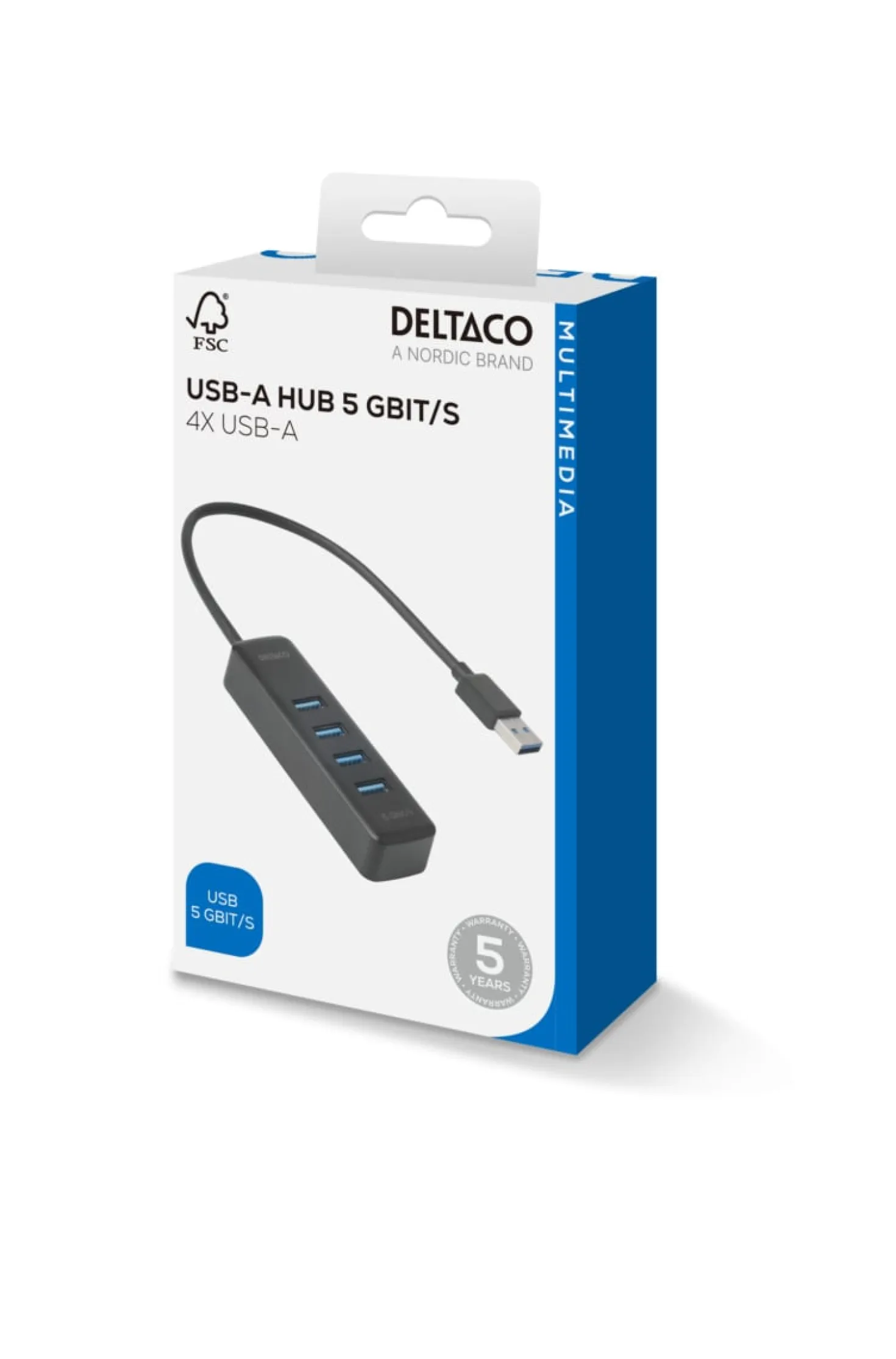 USB-hubb Deltaco 4-port USB-A, 5 Gbit/s, svart