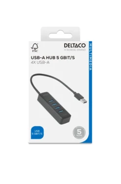 USB-hubb Deltaco 4-port USB-A, 5 Gbit/s, svart