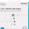 USB-kabel Deltaco 3-i-1 USB-C Micro USB Lightning, 1 m