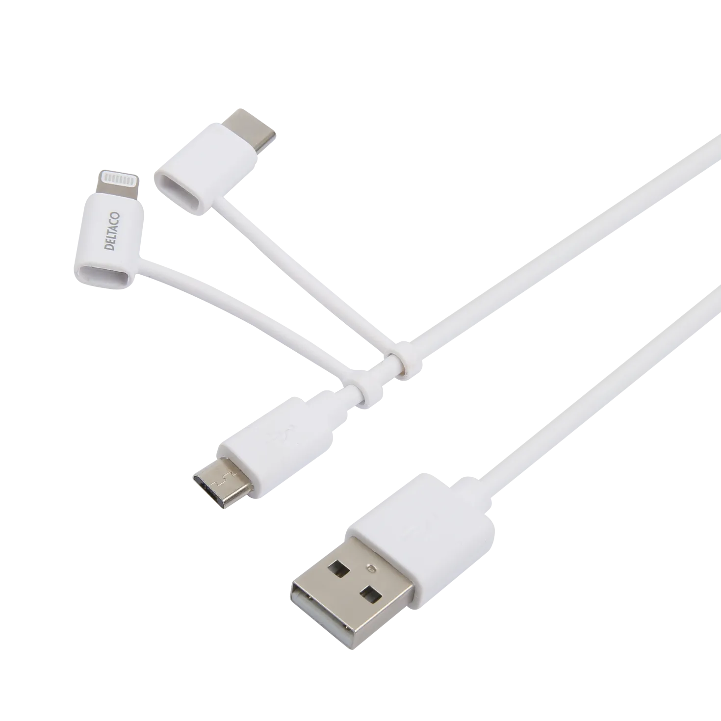 USB-kabel Deltaco 3-i-1 USB-C Micro USB Lightning, 1 m