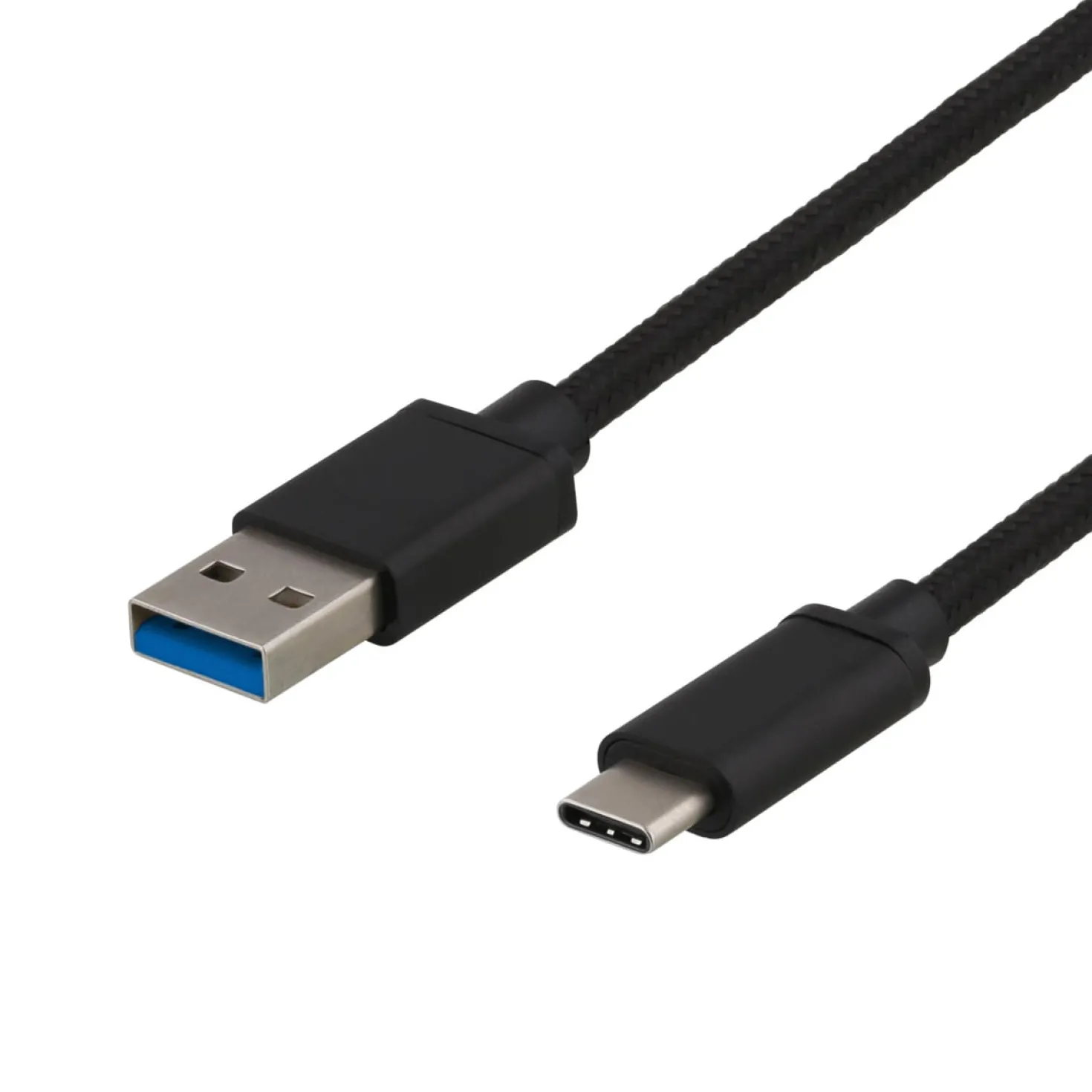 USB-kabel Deltaco USB-A till USB-C, flätad, 0.5m, 60W, svart