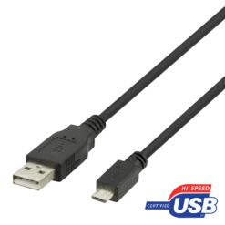 USB kabel Deltaco 2.0 USB Micro B till USB-A 2.4A 1m svart