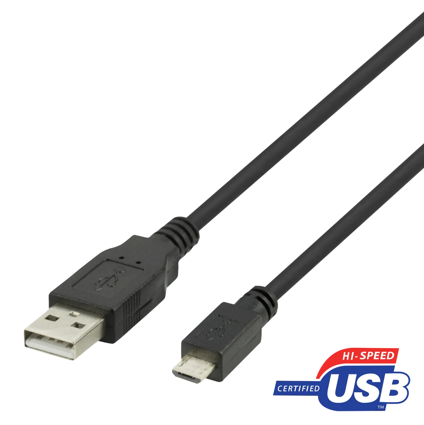 USB kabel Deltaco 2.0 USB Micro B till USB-A 2.4A 1m svart