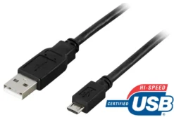 USB-kabel Deltaco USB 2.0 Typ A till Micro B, 1m, svart