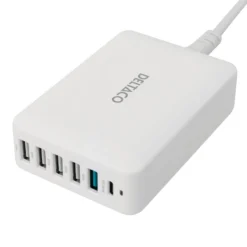 USB-laddare Deltaco Multi 6, 6 portar, USB-C PD 30W, USB-A 18W