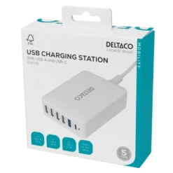 USB-laddare Deltaco Multi 6, 6 portar, USB-C PD 30W, USB-A 18W