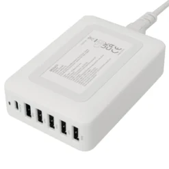 USB-laddare Deltaco Multi 6, 6 portar, USB-C PD 30W, USB-A 18W