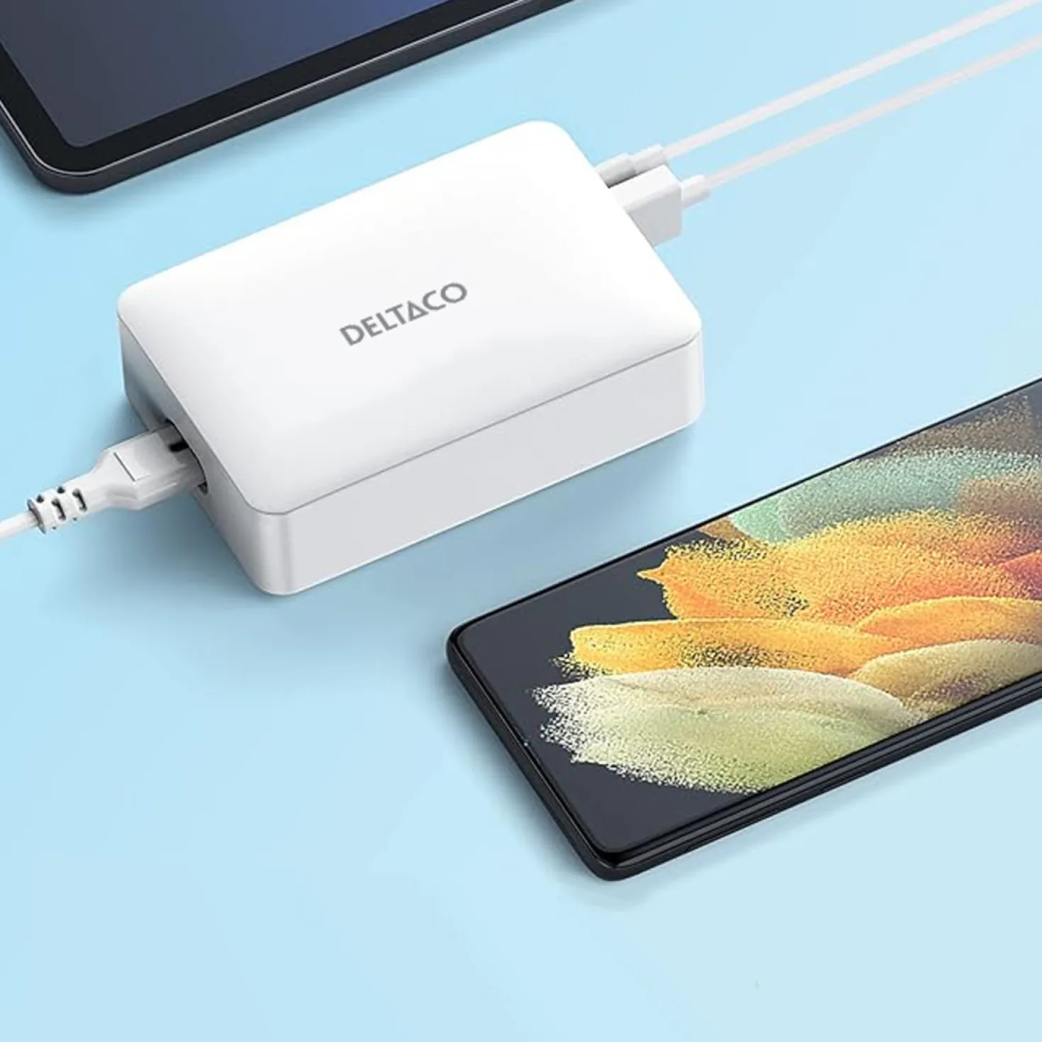 USB-laddare Deltaco Multi 6, 6 portar, USB-C PD 30W, USB-A 18W
