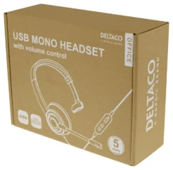USB Monoheadset Deltaco, brusreducerande mikrofon, svart
