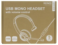 USB Monoheadset Deltaco, brusreducerande mikrofon, svart