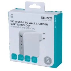 USB-väggladdare Deltaco GaN 130W, 3x USB-C, 1x USB-A, vit