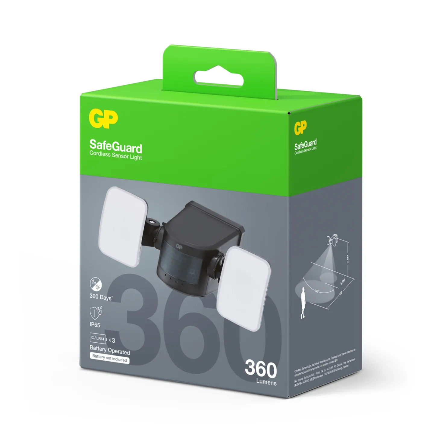 Utomhusbelysning GP Safeguard RF1.2+, trådlös, 360 lumen