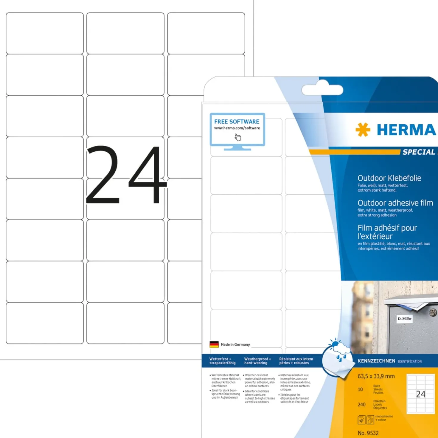 Utomhusetikett Herma Special Utomhus, 63,5x33,9mm, 240 st