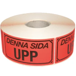 Varningsetikett BNT Office Denna sida upp, fluorescerande röd, 1000 st