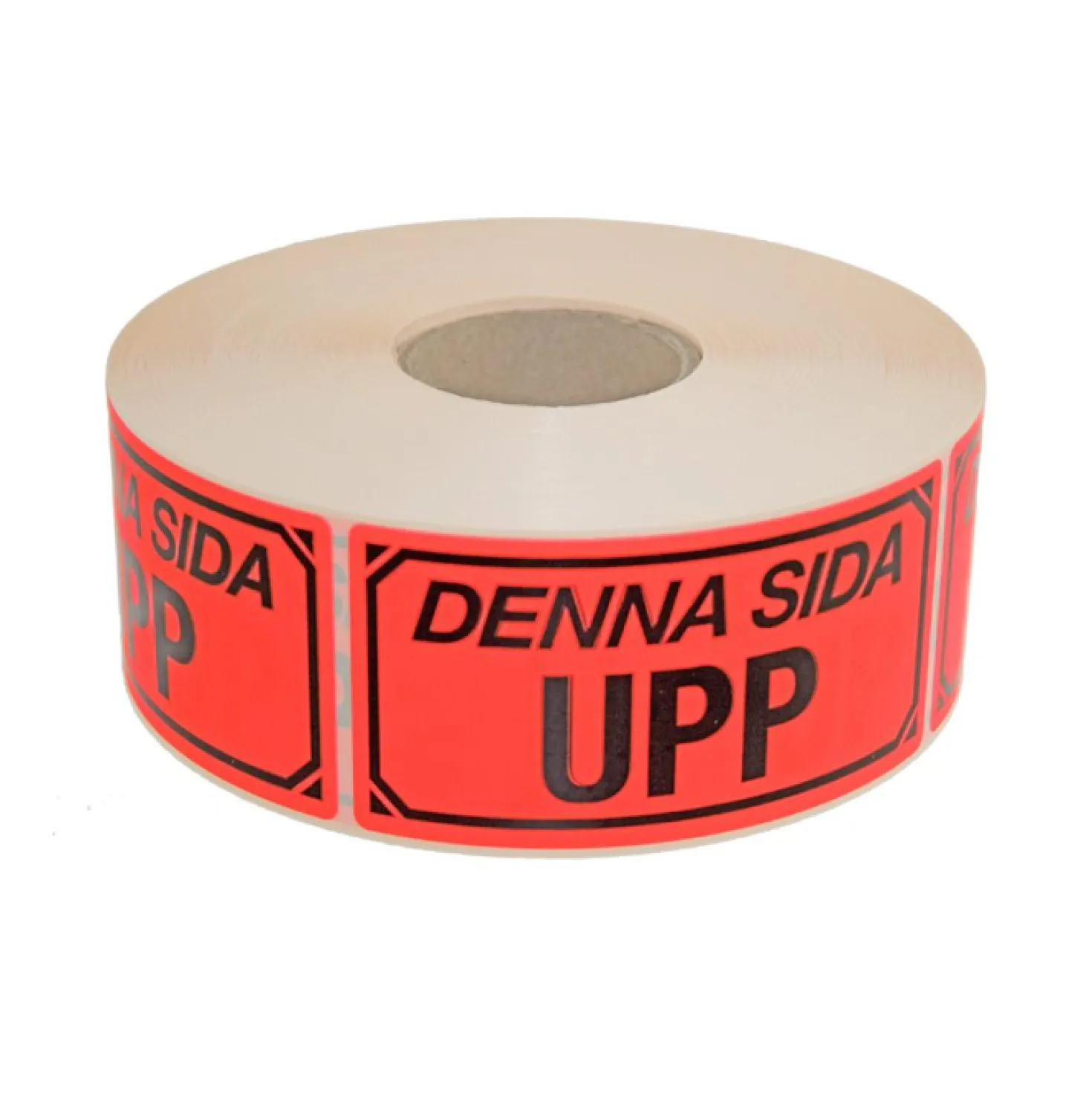 Varningsetikett BNT Office Denna sida upp, fluorescerande röd, 1000 st