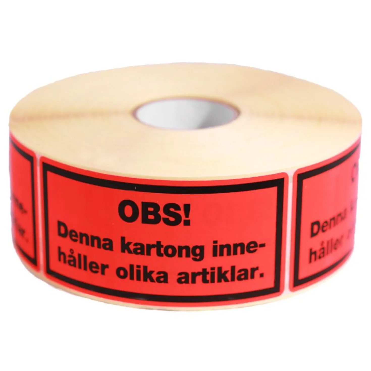 Varningsetikett BNT Office OBS Denna kartong, röd, 1000 st per rulle