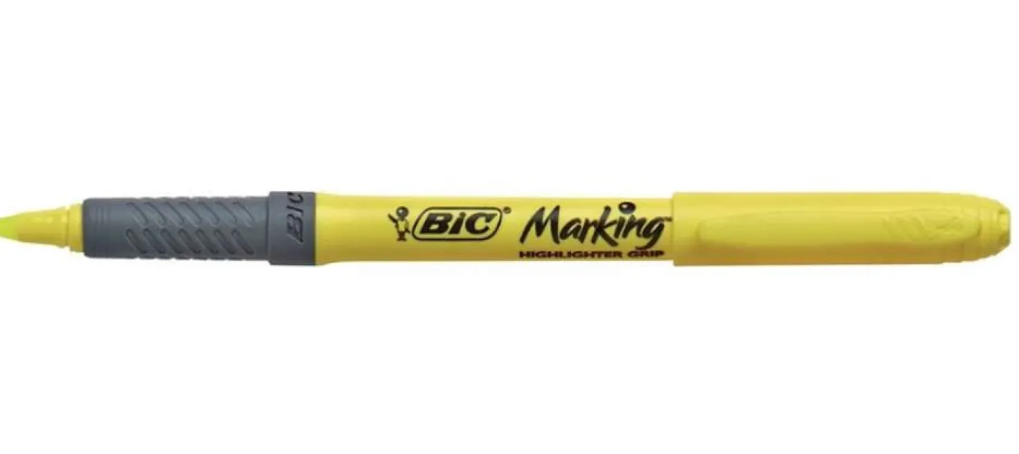 Överstrykningspenna Bic Highlighter Grip, gul, 1,6-3,4 mm
