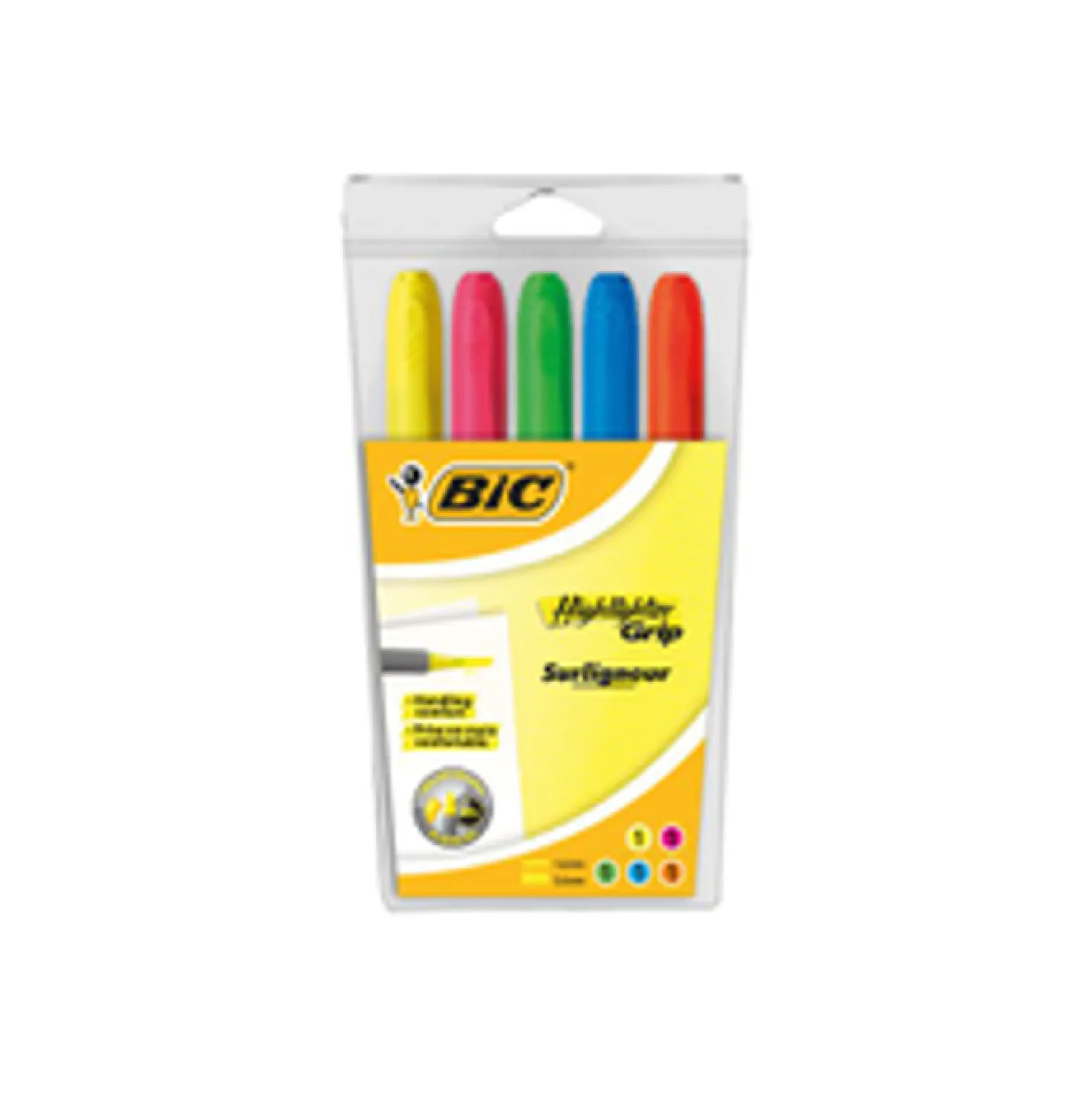 Överstrykningspenna Bic Highlighter Grip, 5-set, blandade färger