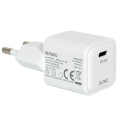 Väggladdare Deltaco USB-C Mini, Power Delivery 20W