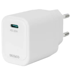 Väggladdare Deltaco USB-C Samsung Superfast Charging, vit