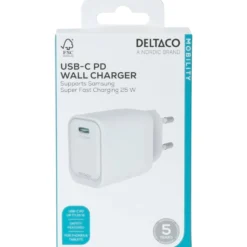 Väggladdare Deltaco USB-C Samsung Superfast Charging, vit