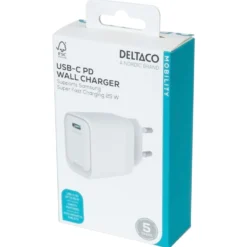 Väggladdare Deltaco USB-C Samsung Superfast Charging, vit