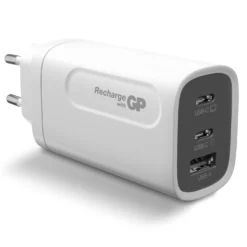 Väggladdare GP GaN PD 65W, 3 portar, inkl 2m kabel och reseadapters