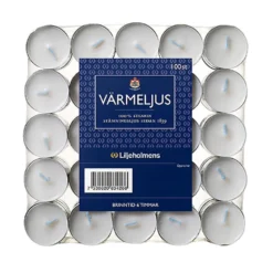 Värmeljus Liljeholmens Stearin, 6 tim brinntid, Ø 38x19 mm, 100 st