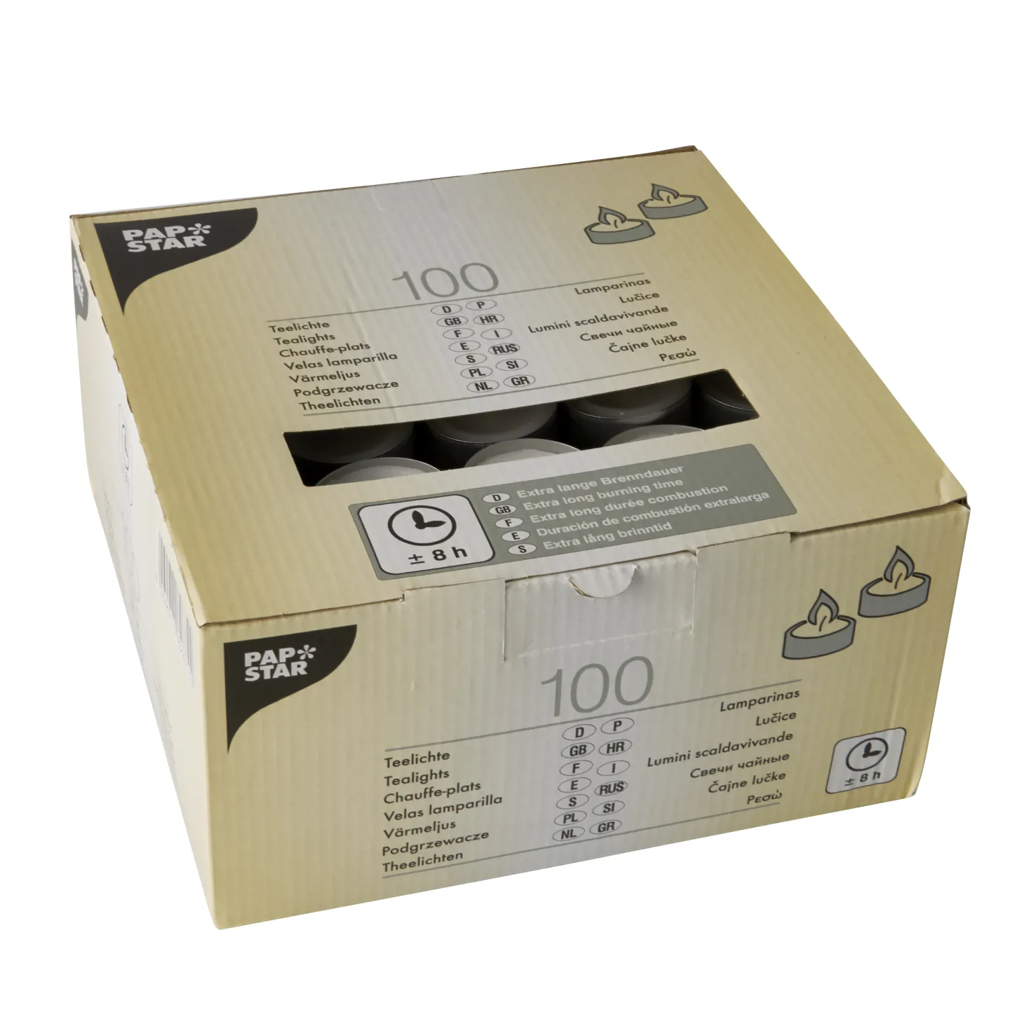 Värmeljus Papstar Paraffin, Ø 38x23 mm, 8h brinntid, 100 st
