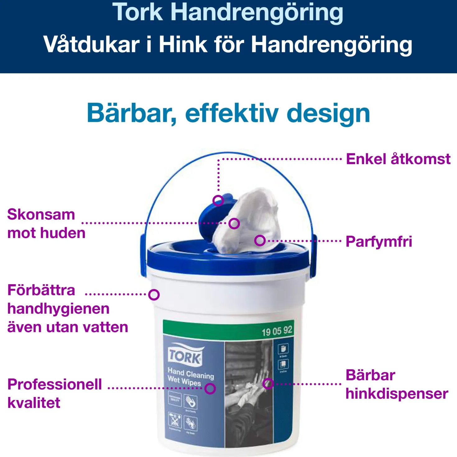 Våtdukar Tork Handrengöring Oparfymerad, 58 st, hink