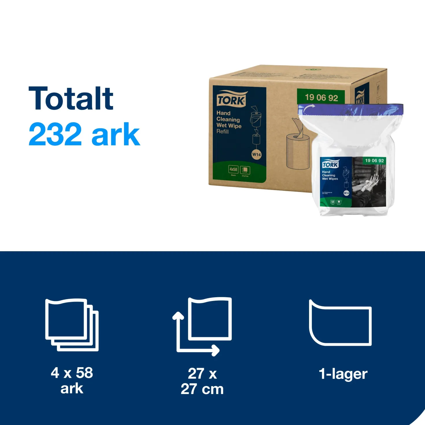 Våtdukar Tork Handrengöring Refill, parfymfri, 4x