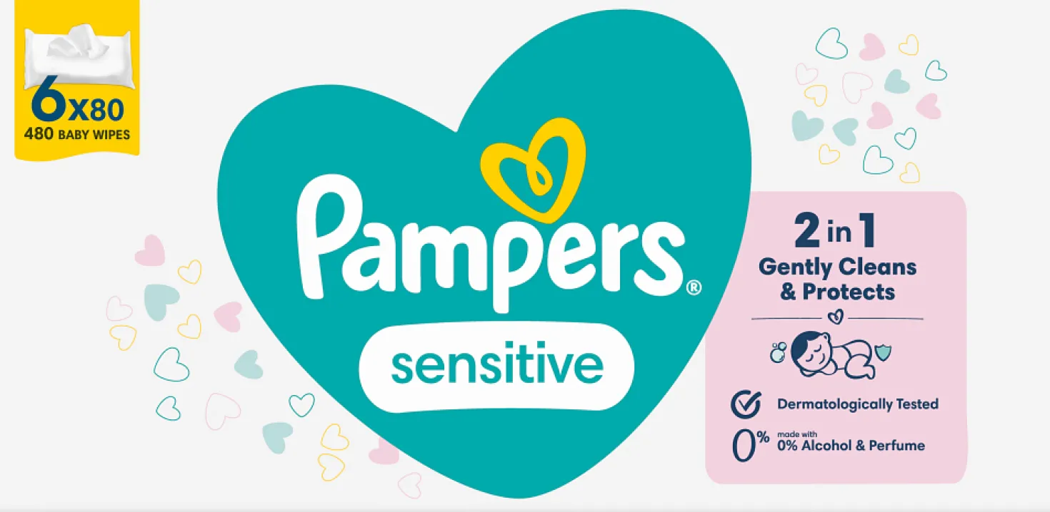Våtservett Pampers Sensitive Baby, parfymfri, 6x
