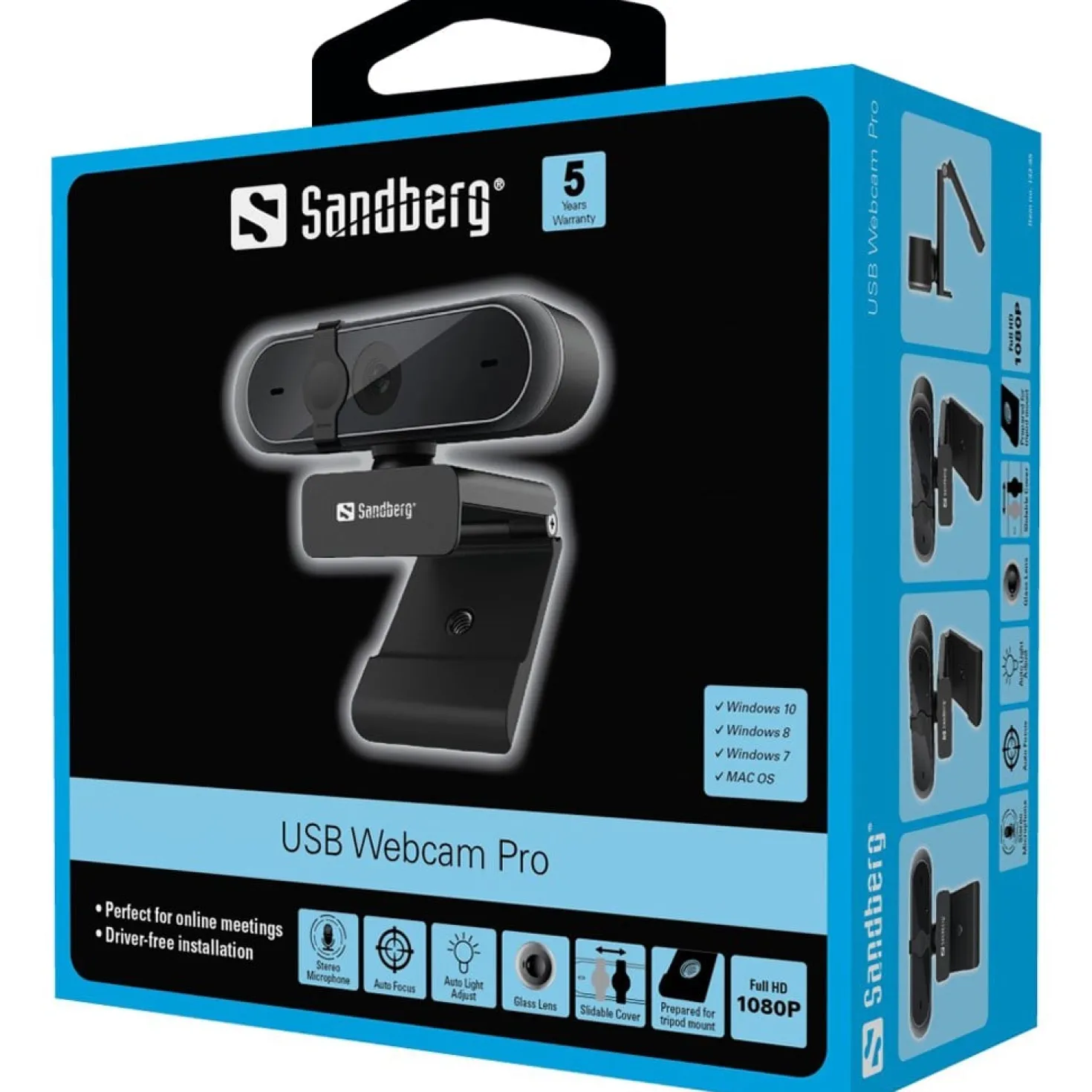 Webbkamera Sandberg USB Webcam Pro, Full HD 1080p, 5 MP, stereo