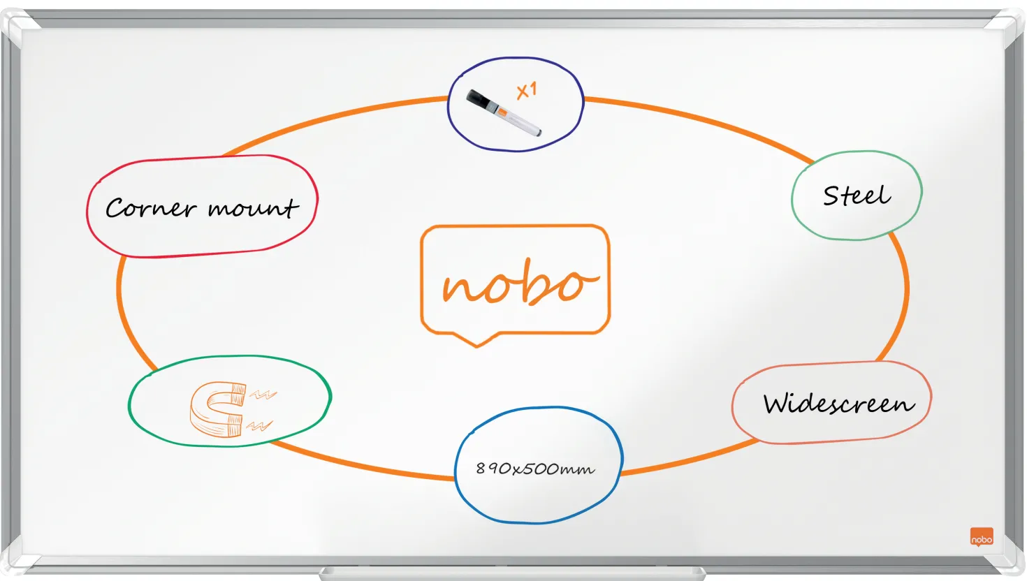 Whiteboard Nobo Premium Stål Magnetisk, 890x500 mm