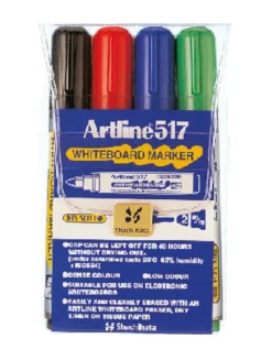Whiteboardpenna Artline 517, rundspets 3 mm, 4-set blandade färger