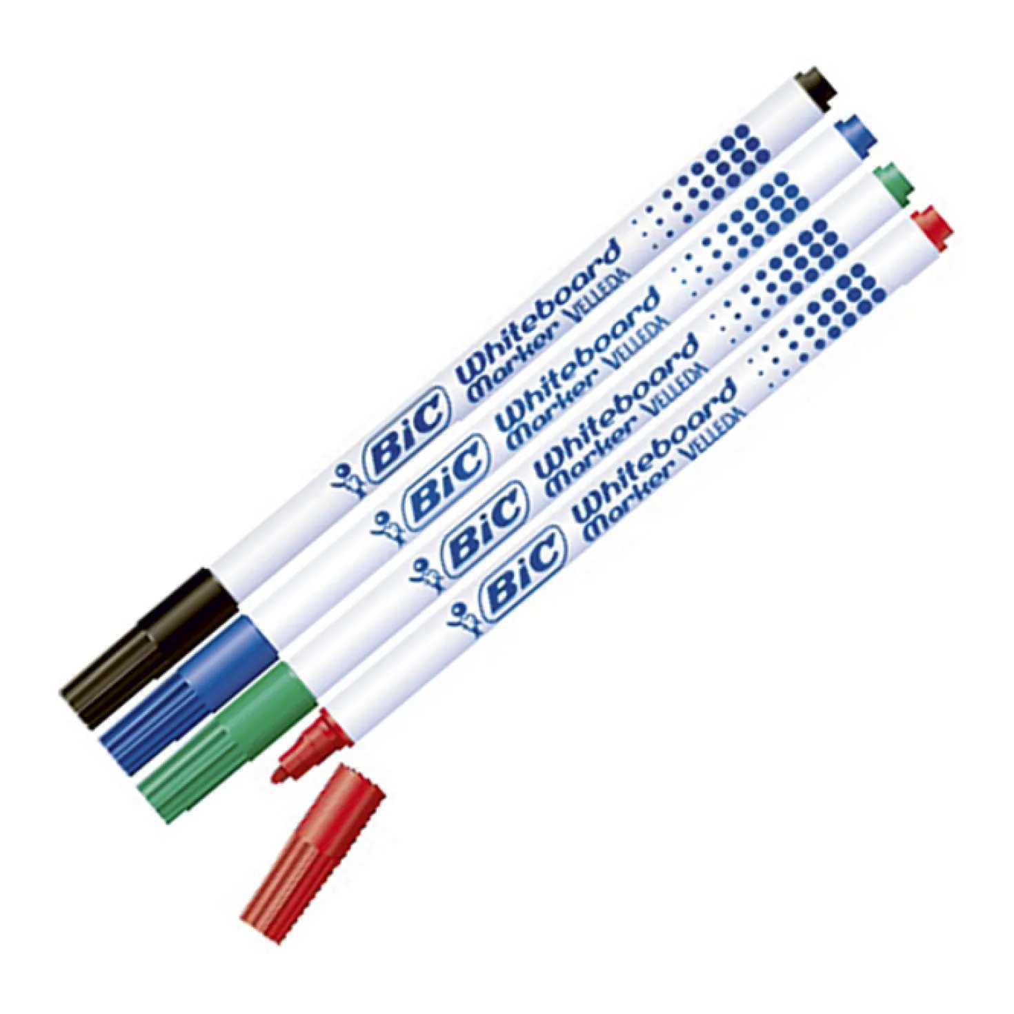 Whiteboardpenna Bic Velleda 4-set, svart röd blå grön, 1,2 mm